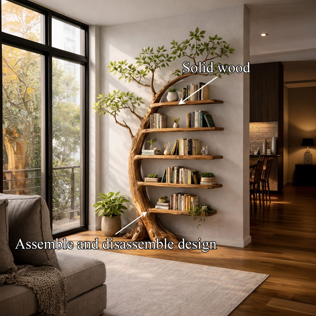 Handcrafted Tree Storage Bookcase Living Room, solid wood, built to order