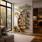 Handcrafted Tree Storage Bookcase Living Room, solid wood, built to order