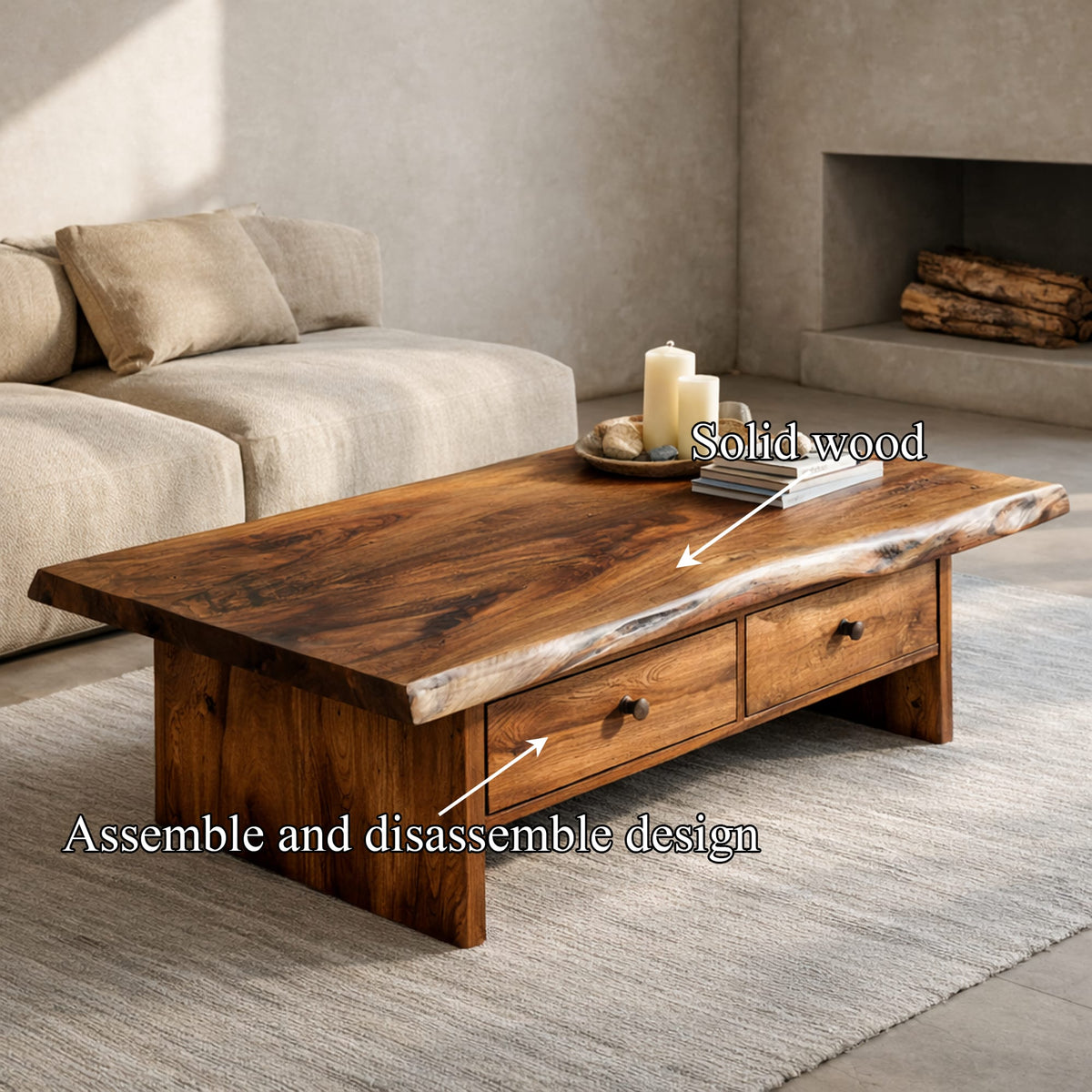 Low Profile Solid Coffee Table Timeless Living Room Interior, solid wood, built to order