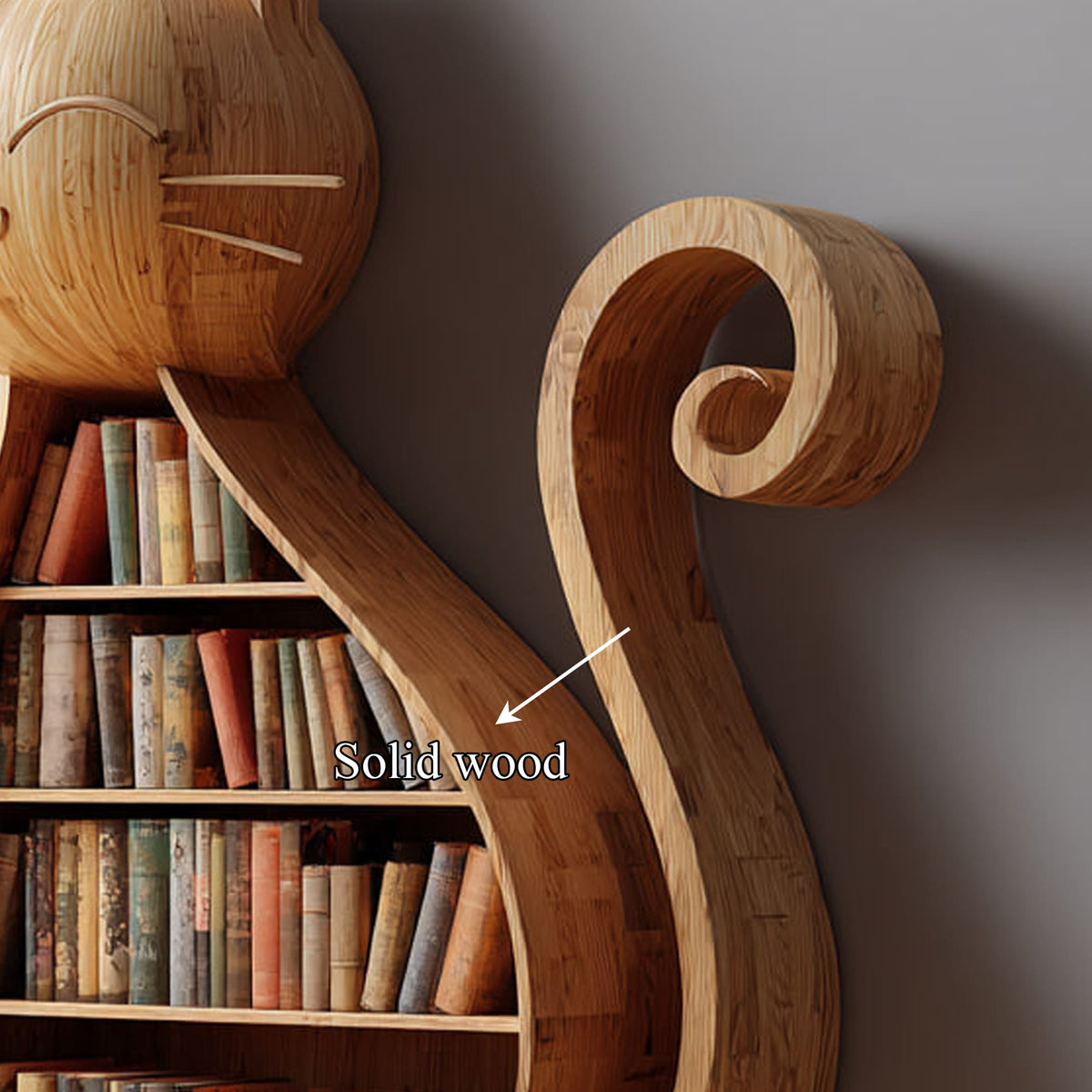 Rustic Cat Bookshelf Kids Room Storage Display, solid wood, built to order