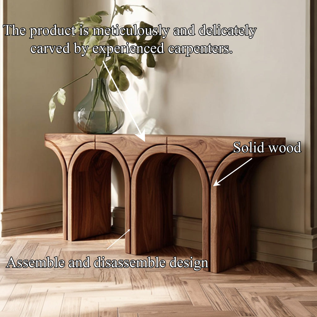 Mid Century Arch Console Table Living Room Entryway, solid wood, built to order