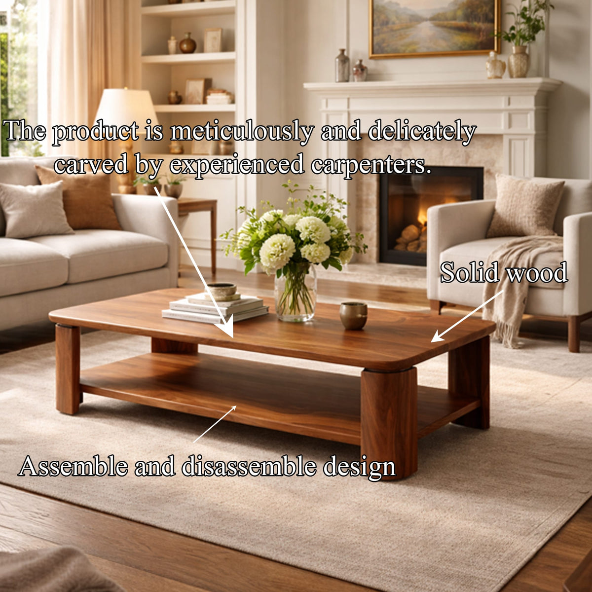 Classic Contemporary Coffee Table Timeless Living Room Interior, solid wood, built to order