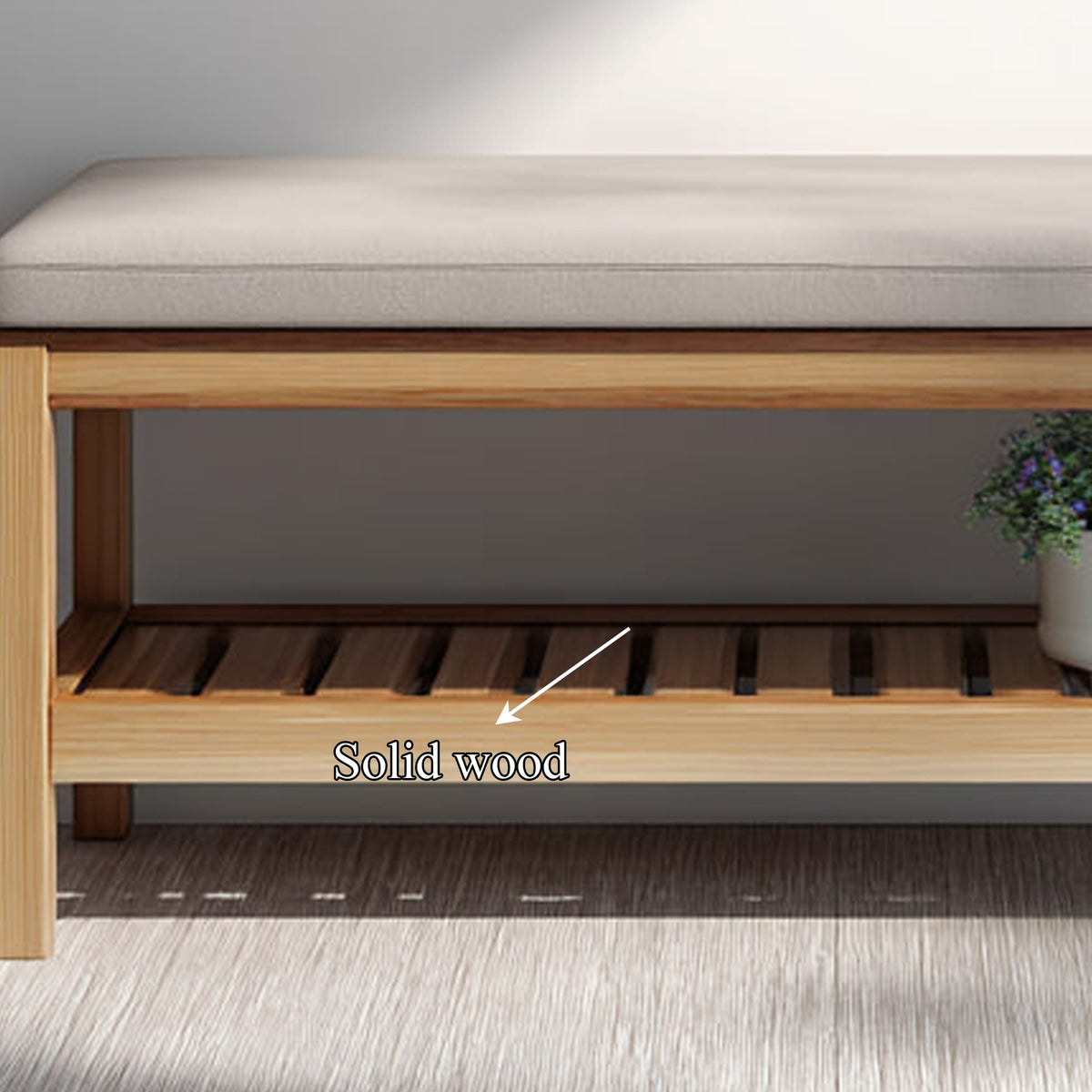 Midcentury Farmhouse Shoe Bench Entryway, solid wood, built to order