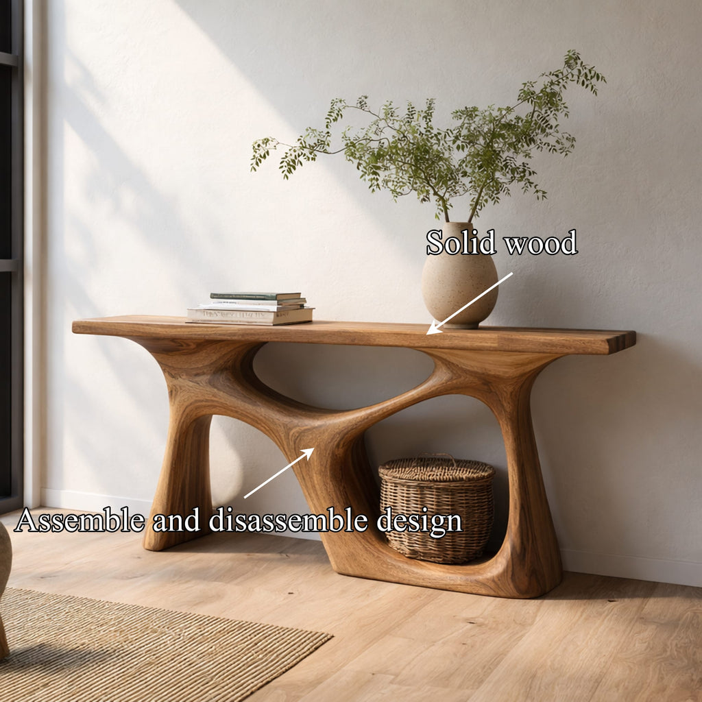 Organic Modern Console Table Sculptural Design, solid wood, built to order