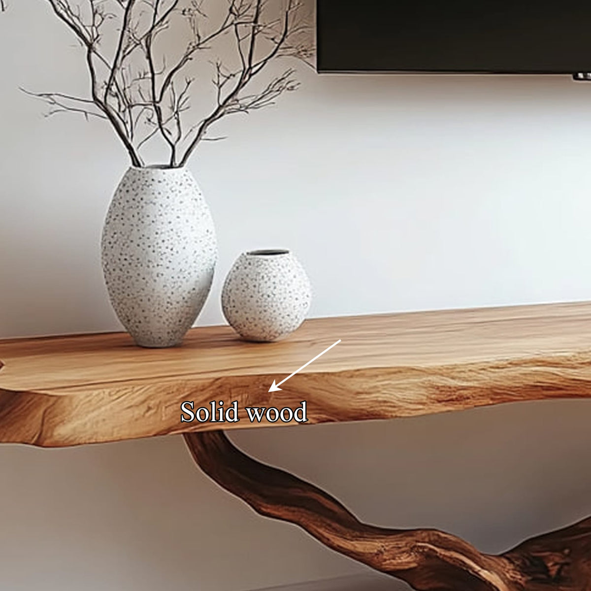 Live Edge Solid TV Console Floating Media Shelf, solid wood, built to order