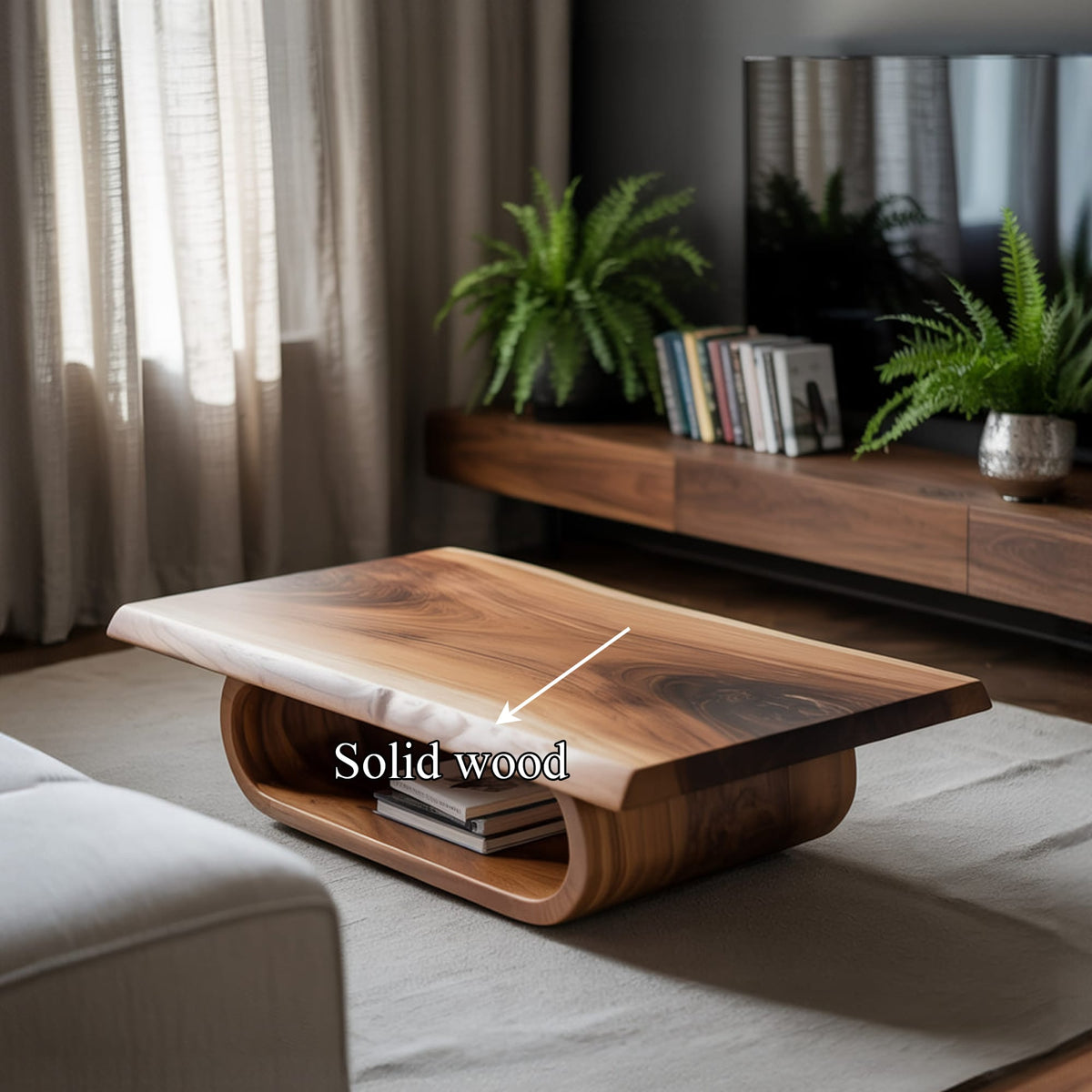Mid Century Curved Edge Coffee Table Living Room, solid wood, built to order