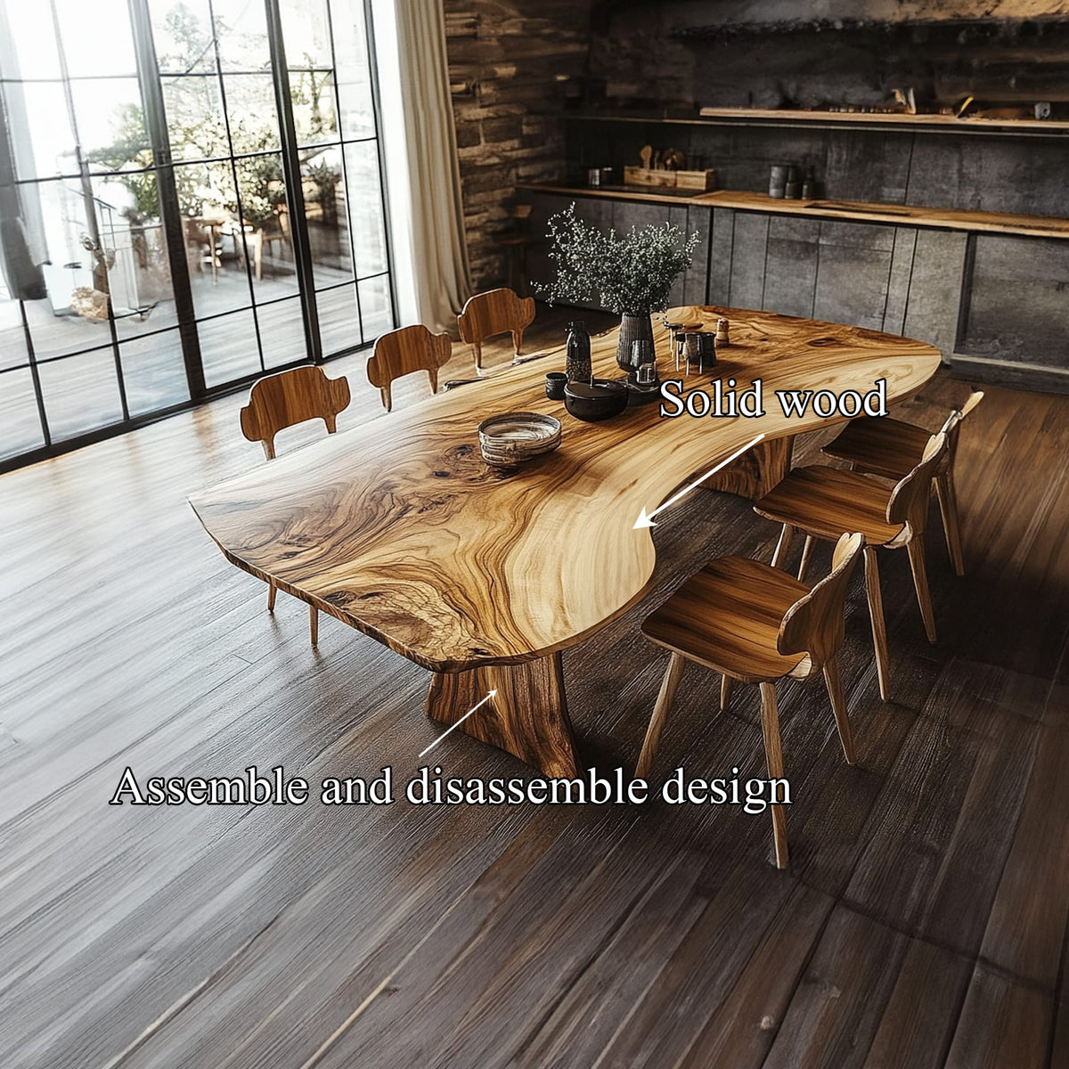 Handcrafted Live Edge Dining Table Slab, solid wood, built to order