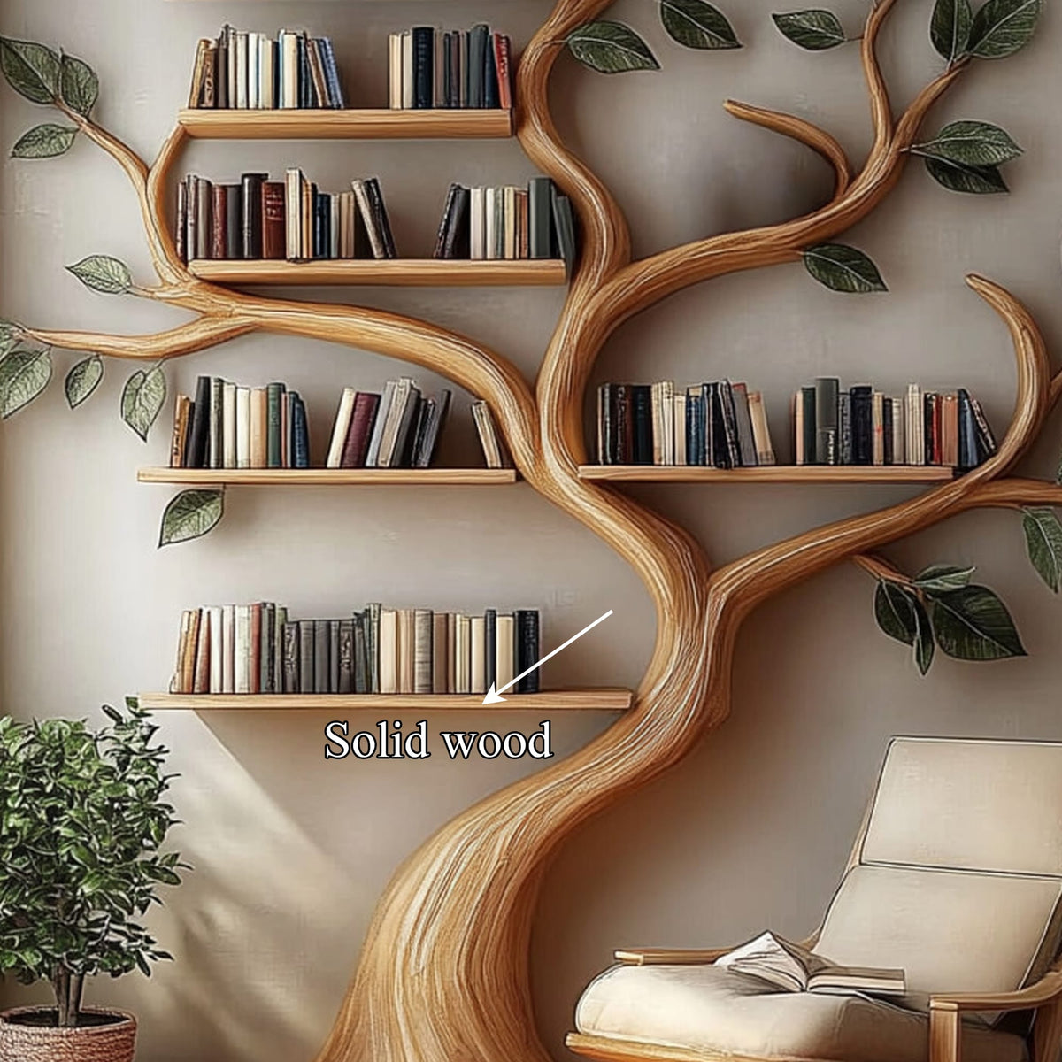 Rustic Branch Bookshelf Bedroom Reading Nook Or Home Library, solid wood, built to order