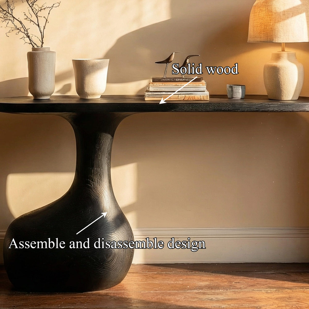 Minimalist Pedestal Console Table Entryway Hallway Living Room, solid wood, built to order