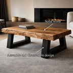 Industrial Live Edge Coffee Table Bold Contrast Black Base Living Room Interior, solid wood, built to order