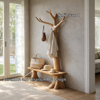 Handcrafted Tree Coat Rack with Bench Entryway Interior Functional Decor, solid wood, built to order