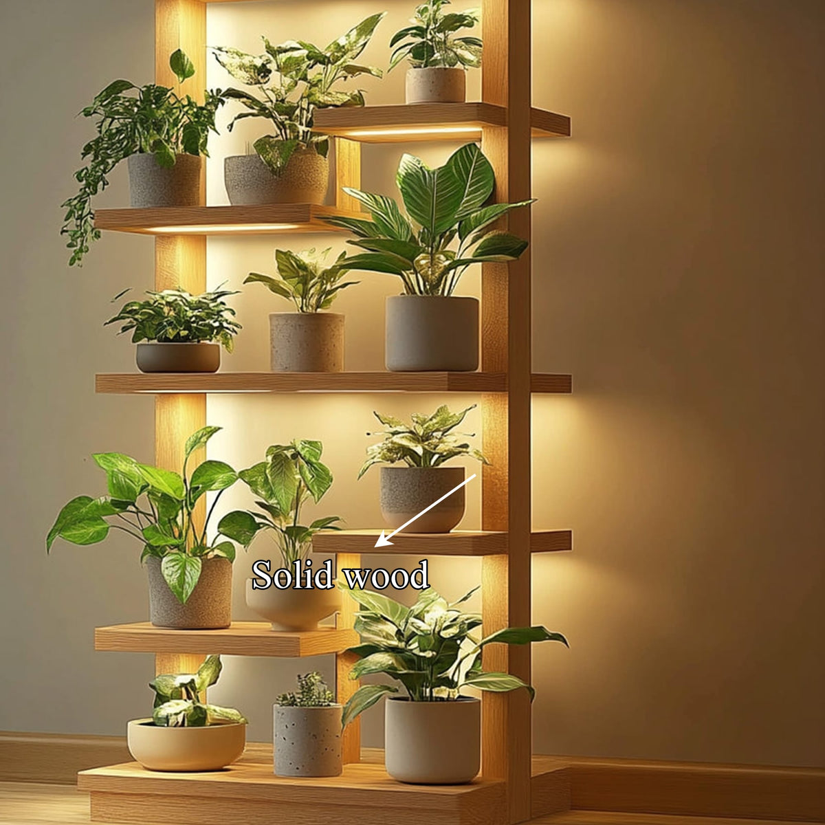 Mid Century Modern Plant Shelf Display Living Room, solid wood, built to order