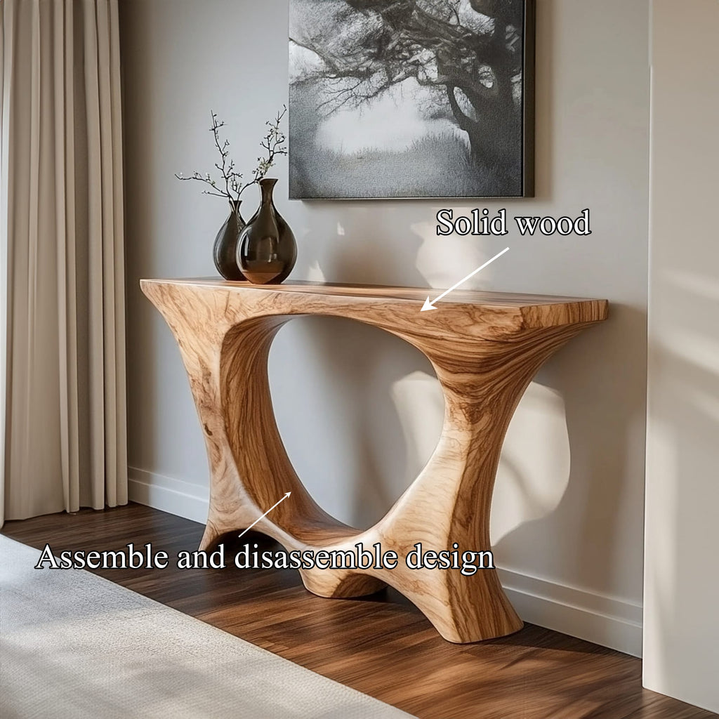 Mid Century Entry Table Handcrafted Curved Leg Hallway Opening, solid wood, built to order