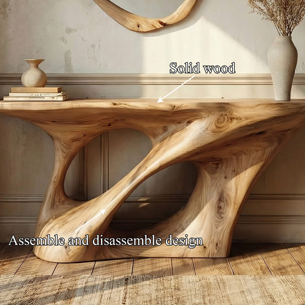 Organic Twisted Base Console Table Entryway Hallway Living Room, solid wood, built to order