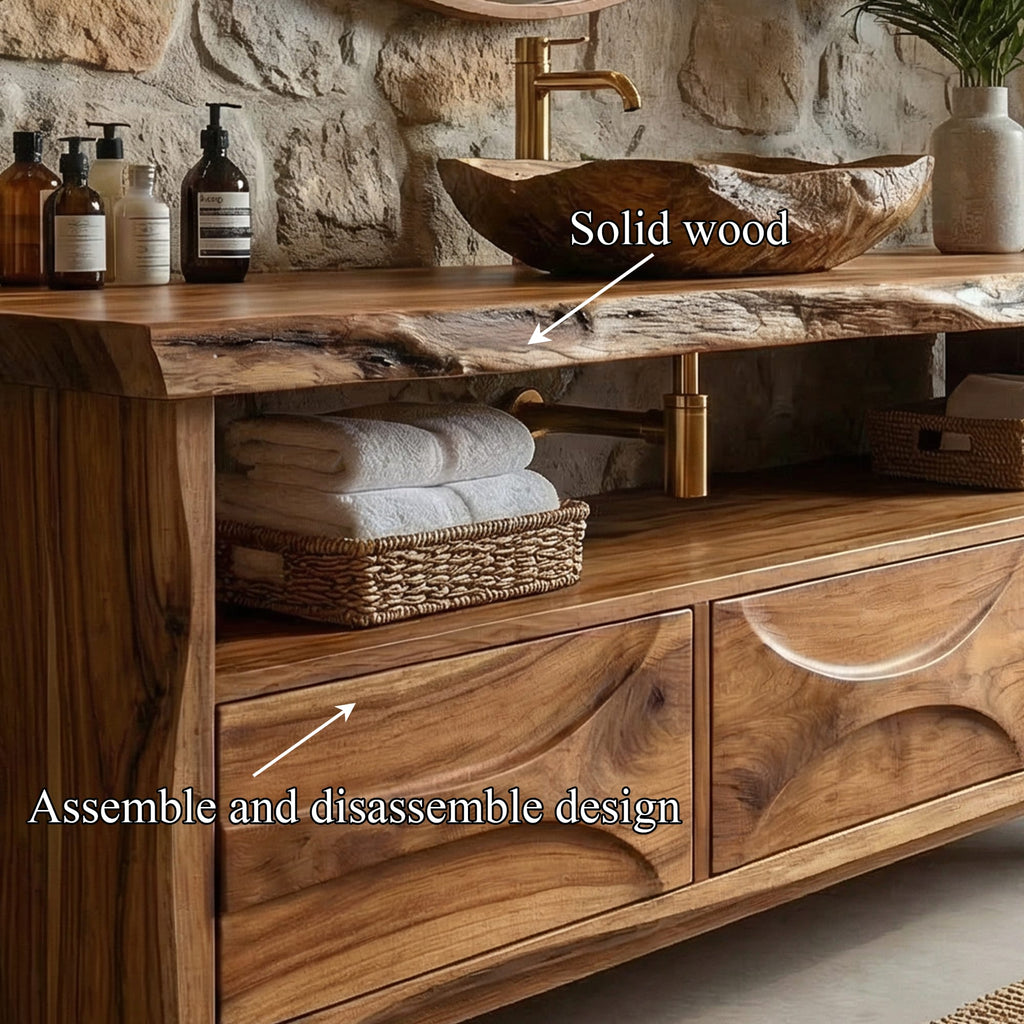 Mid Century Solid Bathroom Vanity Freestanding Storage Cabinet, solid wood, built to order