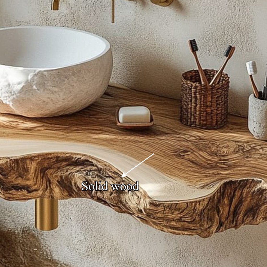 Midcentury Stone Basin Vanity Bathroom, solid wood, built to order