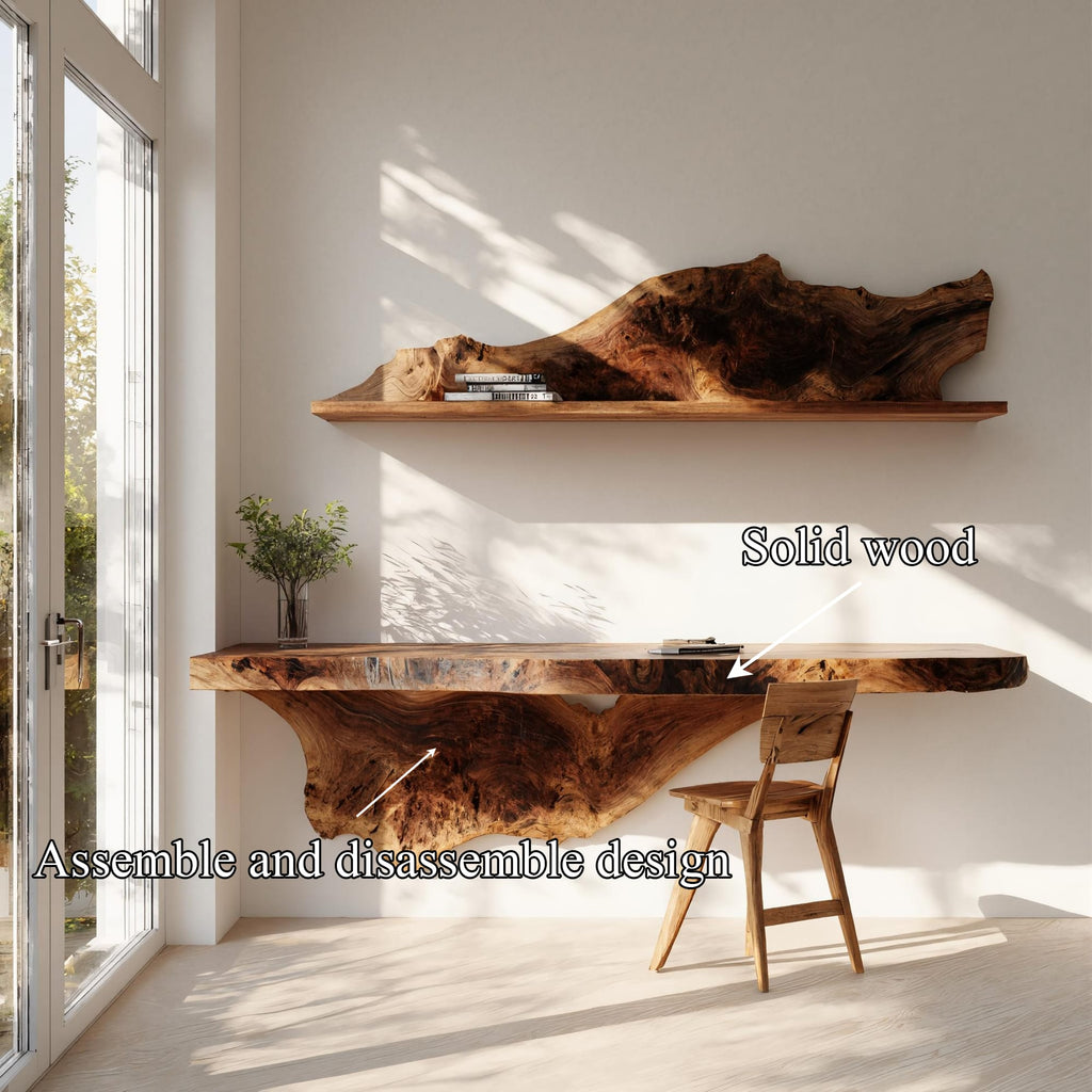 Handcrafted Wall Desk Live Edge Home Office Style, solid wood, built to order