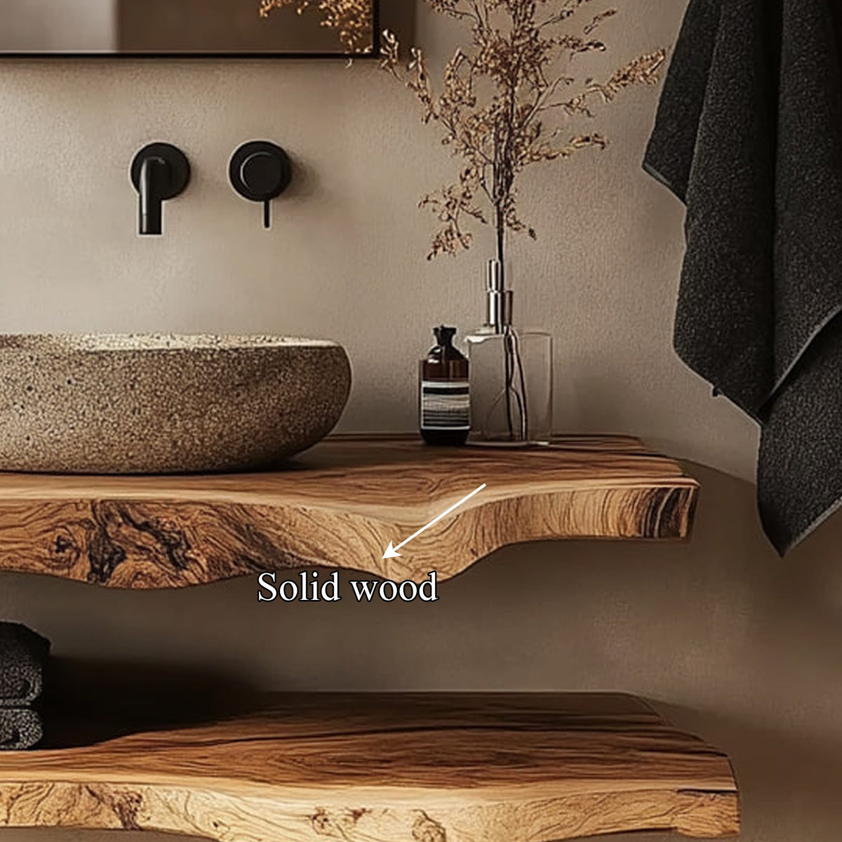 Mid Century Bathroom Vanity Shelf Minimalist Bathroom Decor, solid wood, built to order