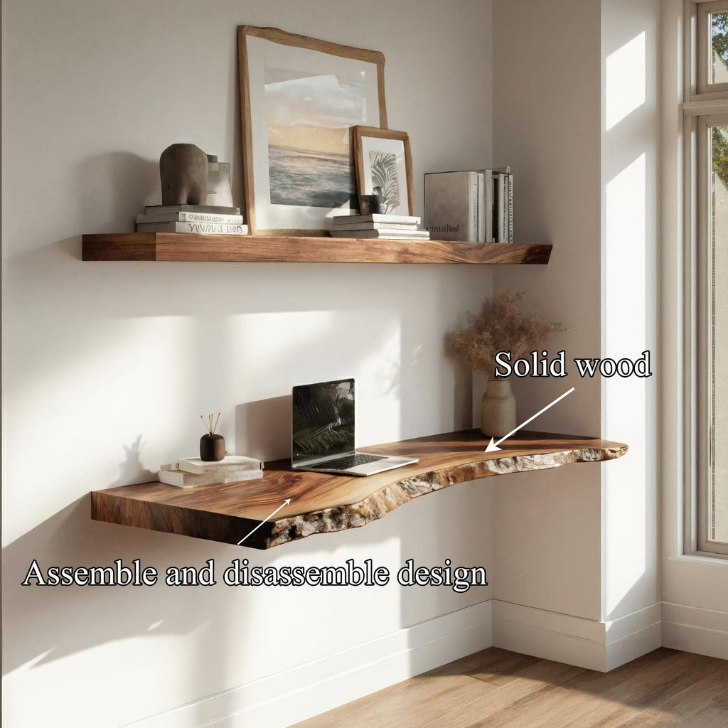 Live Edge Solid Floating Desk Window Side Workspace Interior, solid wood, built to order
