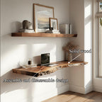 Live Edge Solid Floating Desk Window Side Workspace Interior, solid wood, built to order