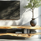 Combo 2 Pieces Rustic Floating TV Stand Living Room Media, solid wood, built to order