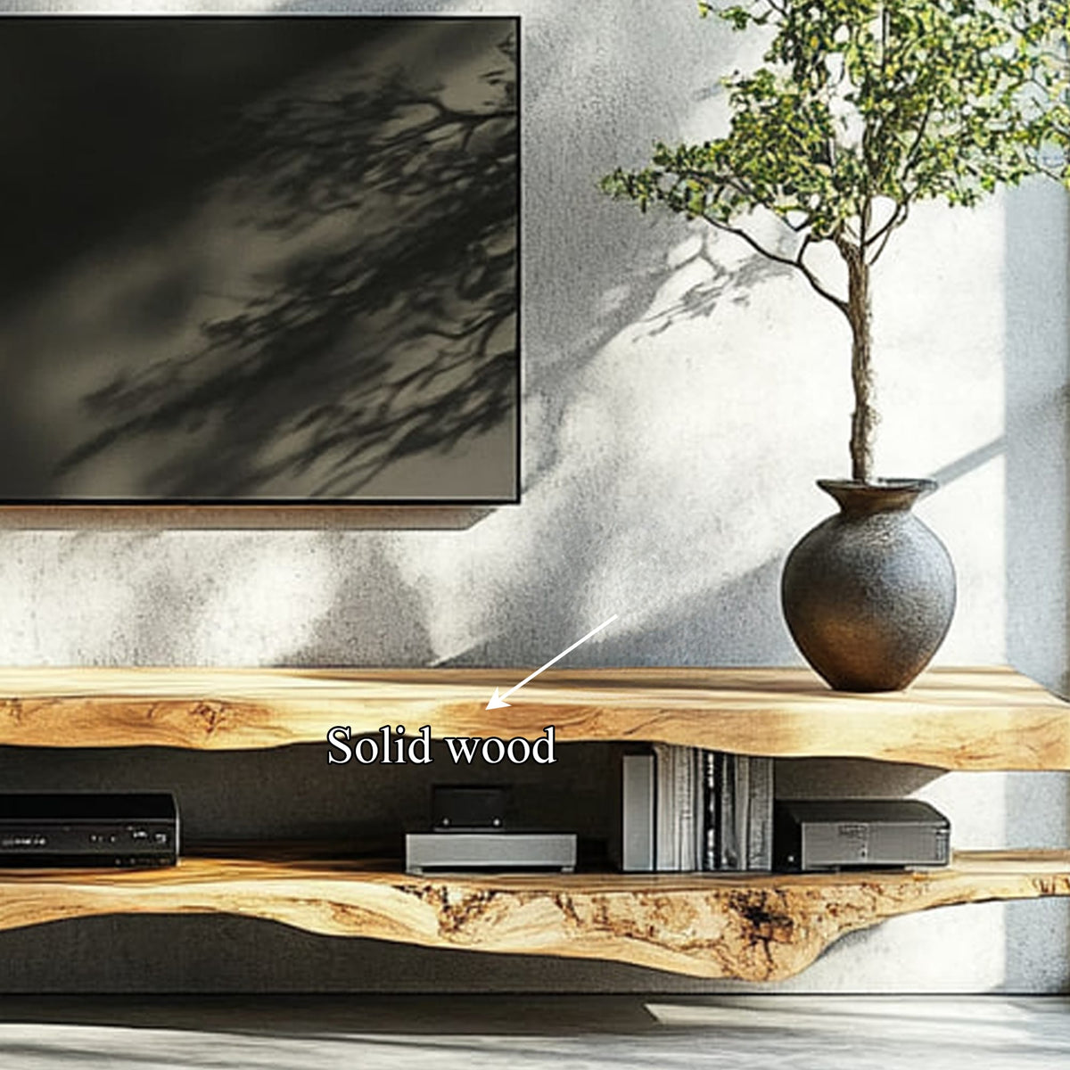 Combo 2 Pieces Rustic Floating TV Stand Living Room Media, solid wood, built to order