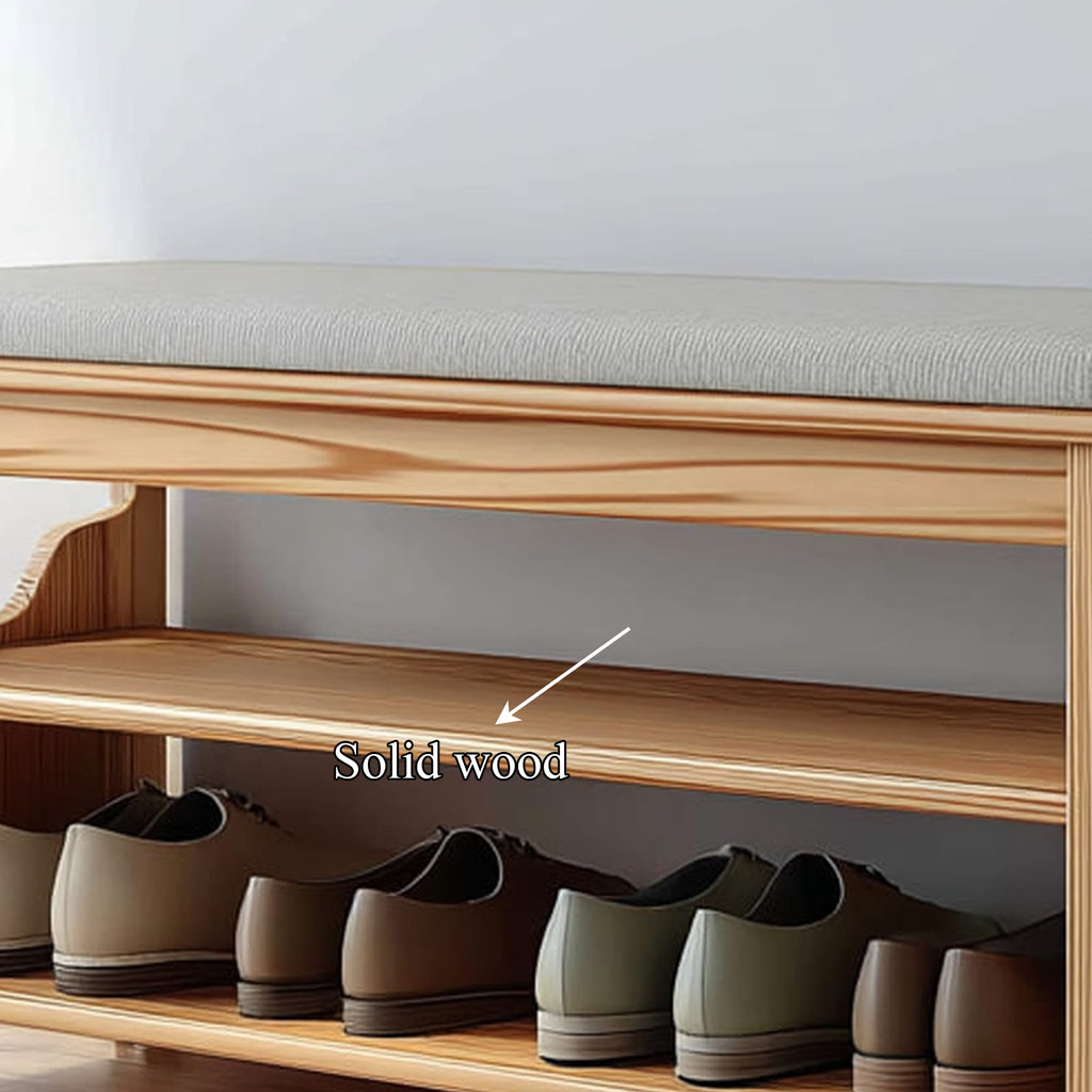 Midcentury Farmhouse Bench Shoe Rack Entryway, solid wood, built to order