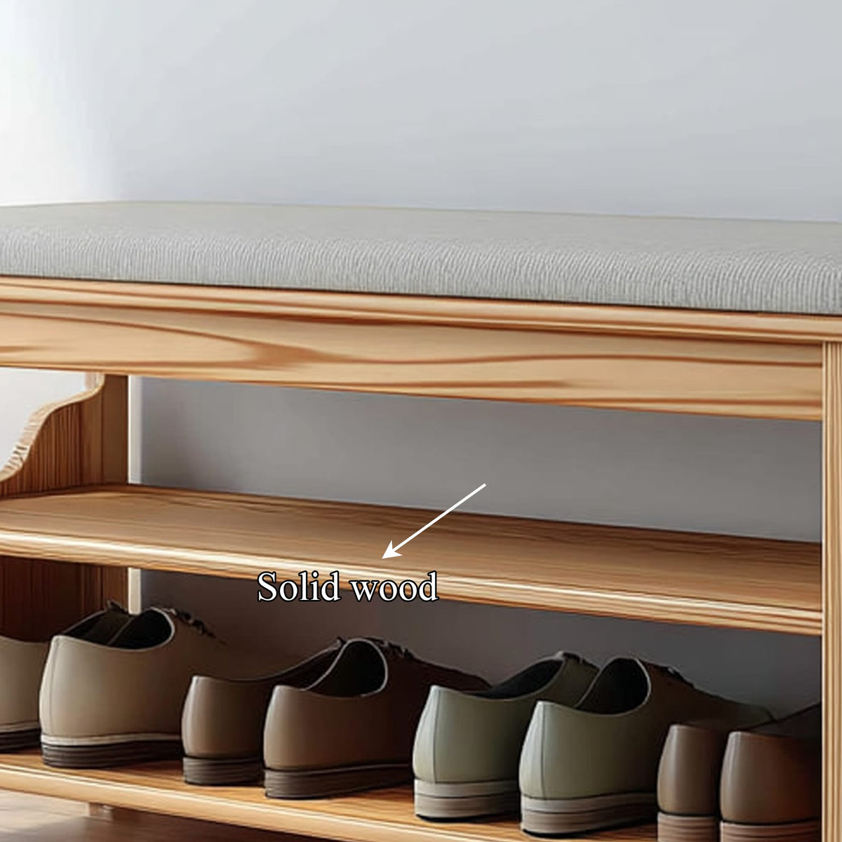Midcentury Farmhouse Bench Shoe Rack Entryway, solid wood, built to order
