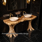 Organic Solid Bathroom Vanity Tree Base Statement Design, solid wood, built to order
