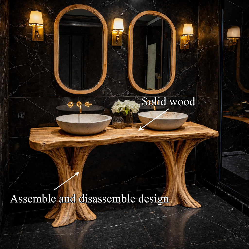 Live Edge Solid Bathroom Vanity Organic Sculptural Base, solid wood, built to order