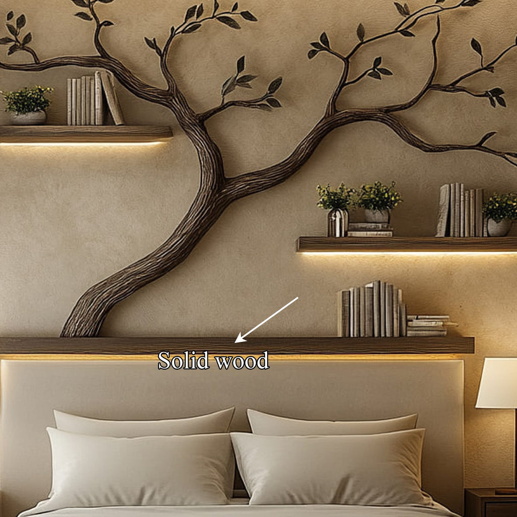 Mid Century Tree Wall Bookshelf Bedroom Headboard, solid wood, built to order