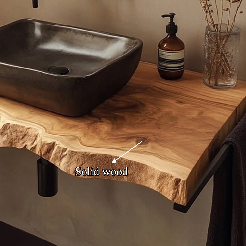 Mid Century Bathroom Vanity Shelf Live Edge Wood Bathroom Decor, solid wood, built to order