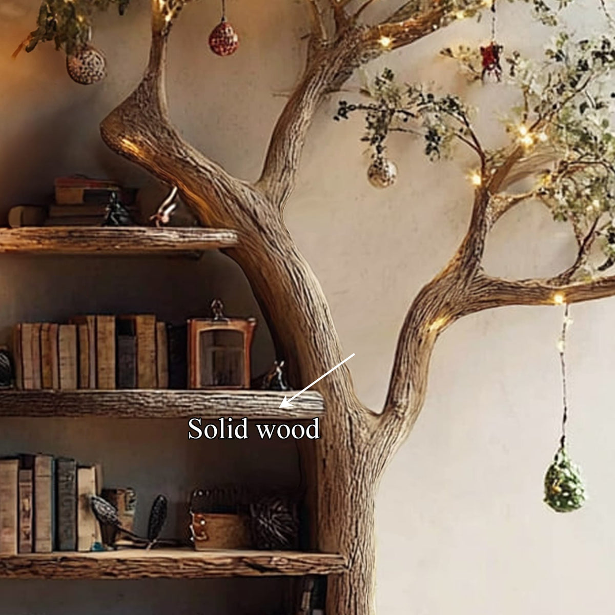 Rustic Branch Bookshelf Living Room Cozy Space, solid wood, built to order