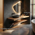 Japandi Style Bathroom Vanity Live Edge Floating Counter Shelf, solid wood, built to order