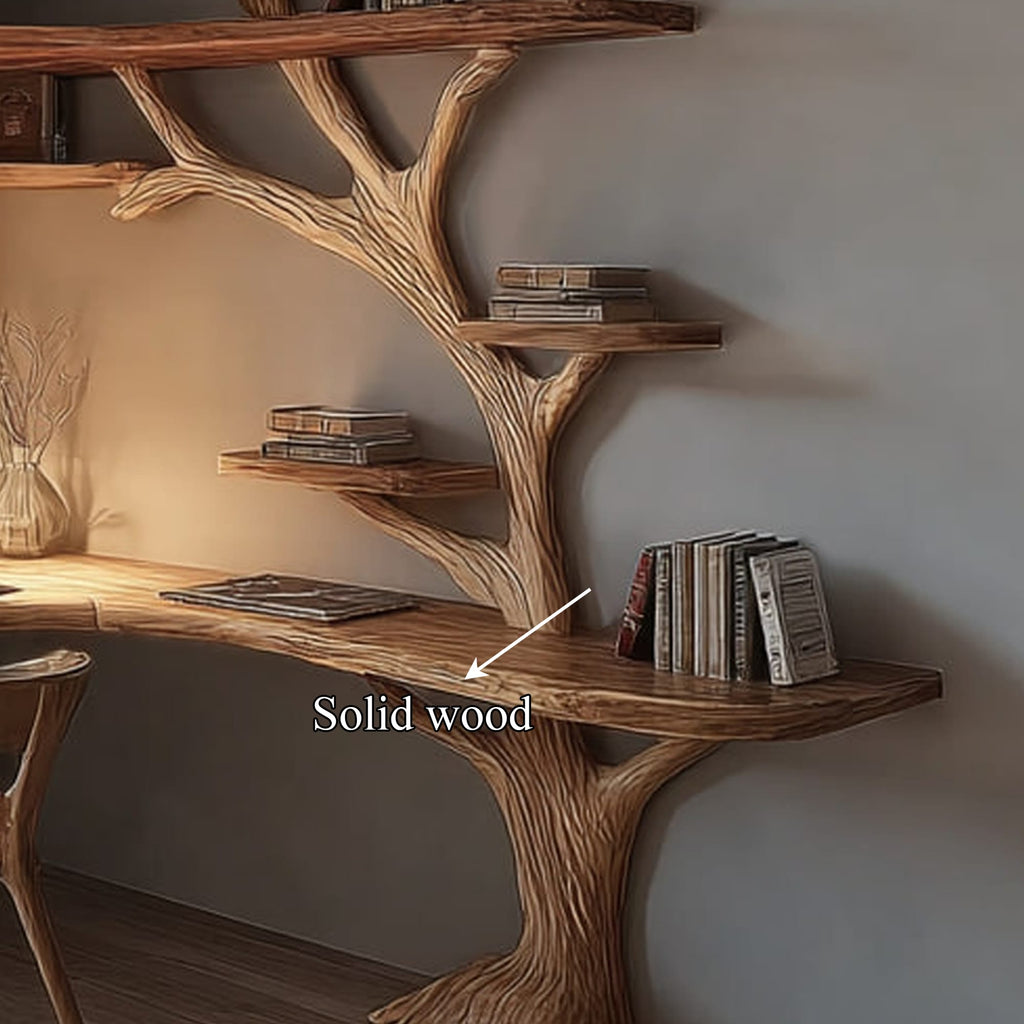 Rustic Branch Bookshelf Desk Living Room Or Home Workspace, solid wood, built to order