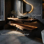 Rustic Bathroom Vanity Floating Live Edge Counter Shelf, solid wood, built to order