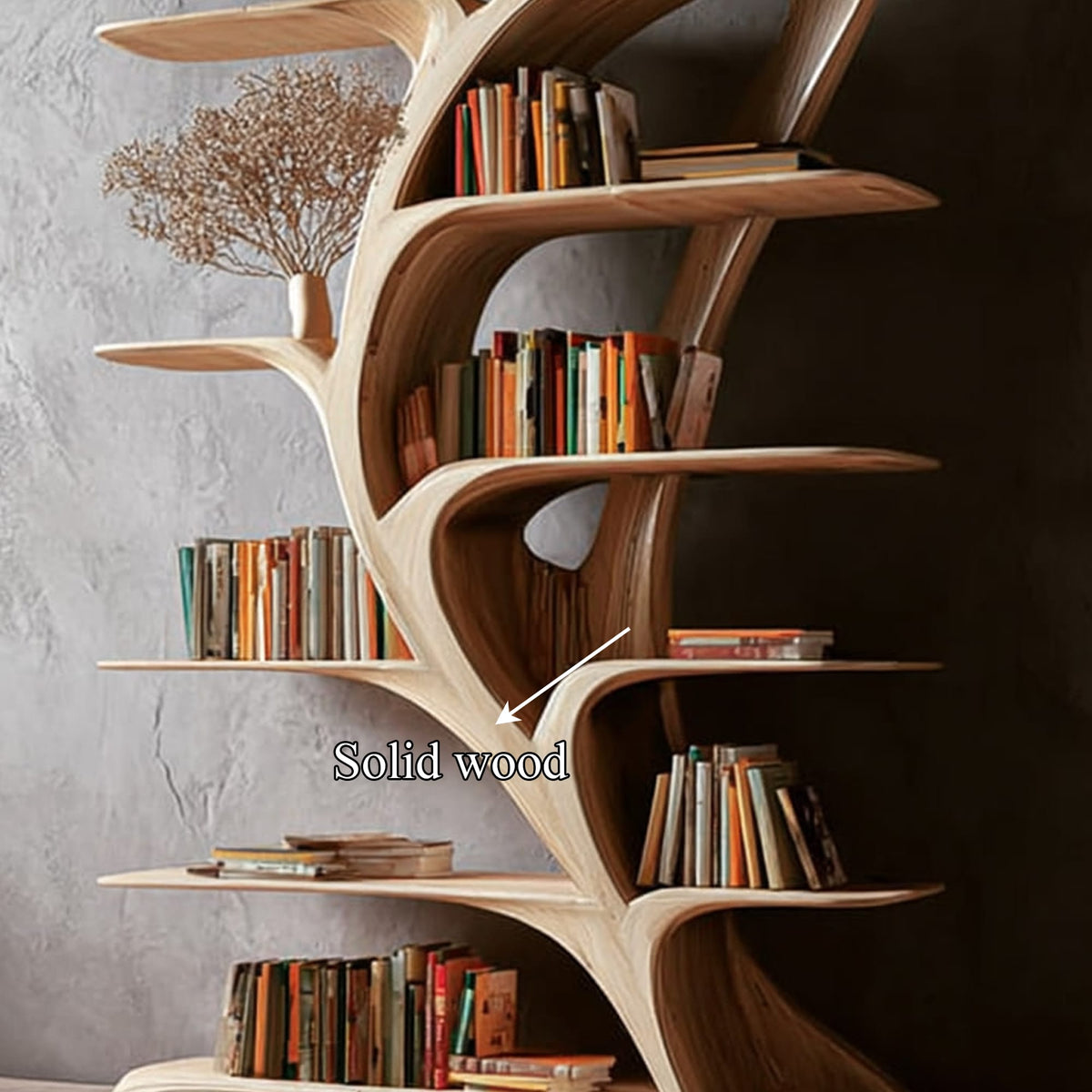 Midcentury Tree Bookshelf Bedroom Reading, solid wood, built to order