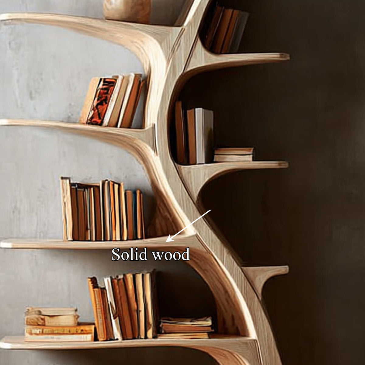 Midcentury Tree Wall Bookcase Home Office, solid wood, built to order