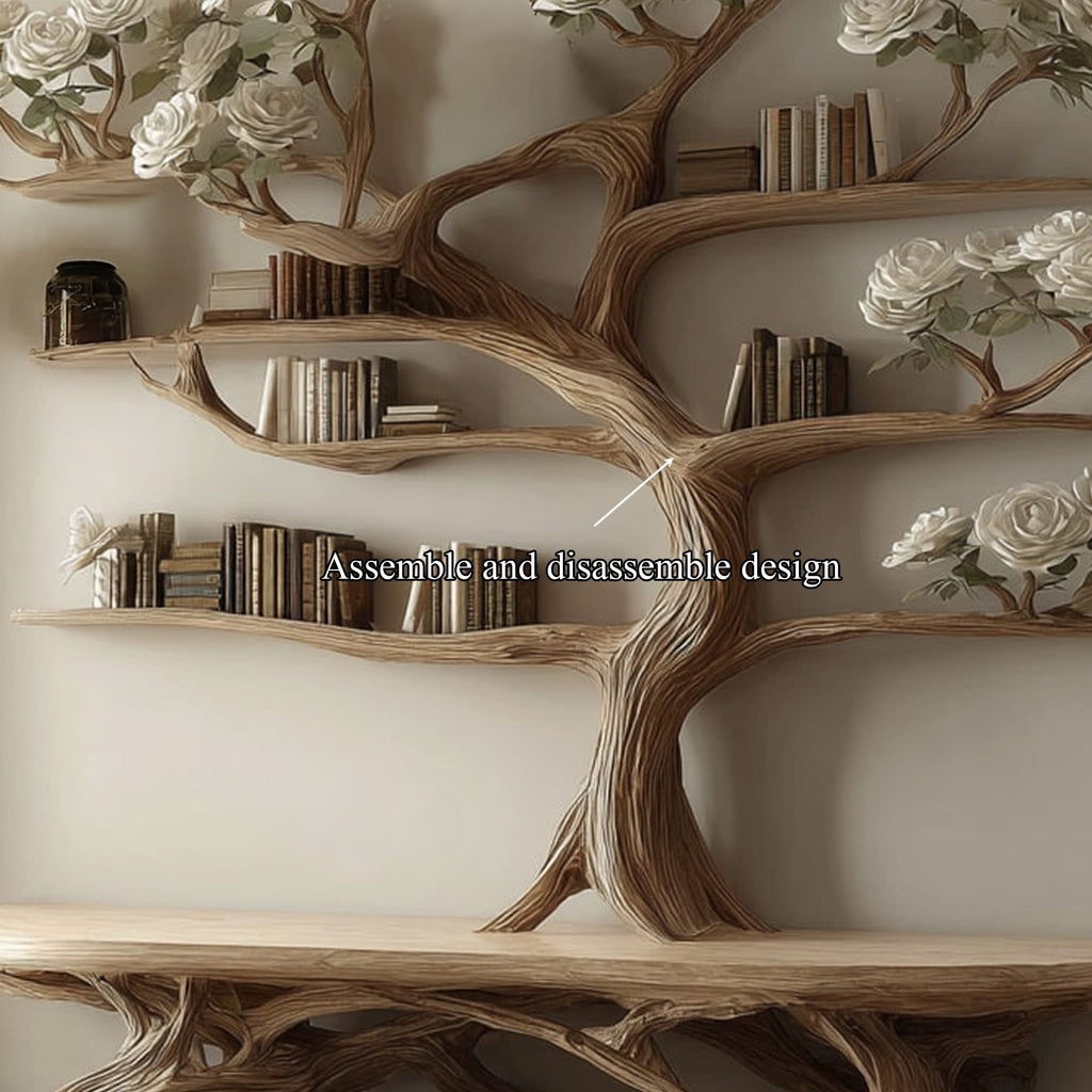 Rustic Tree Shelf Study Room, solid wood, built to order