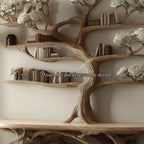 Rustic Tree Shelf Study Room, solid wood, built to order