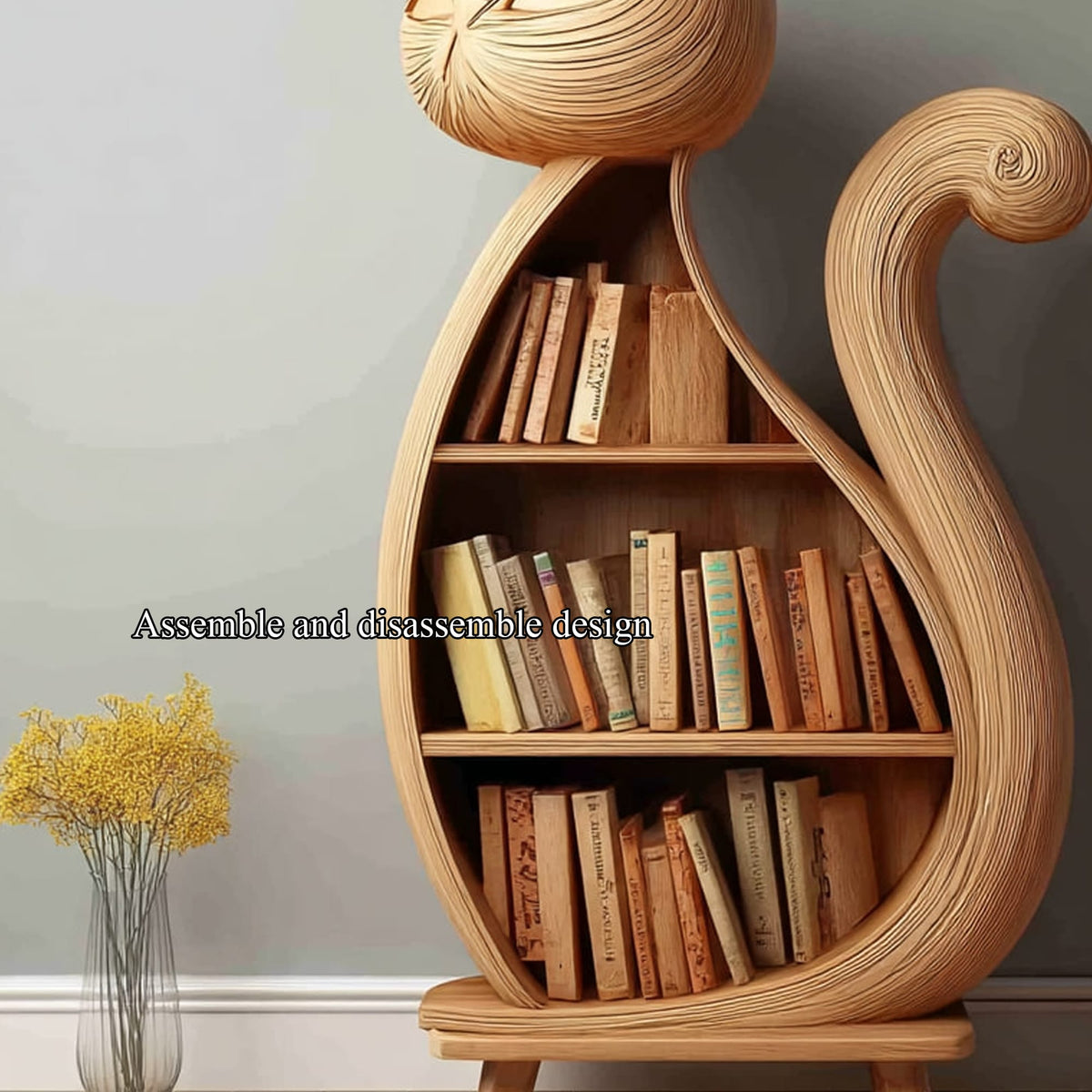 Rustic Cat Bookcase Children Bedroom, solid wood, built to order