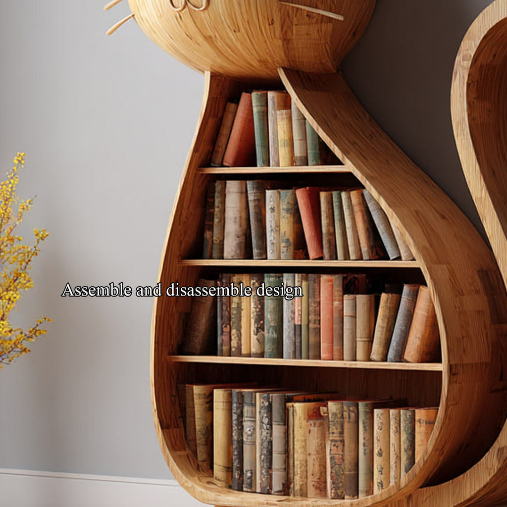 Rustic Cat Bookshelf Kids Room Storage Display, solid wood, built to order
