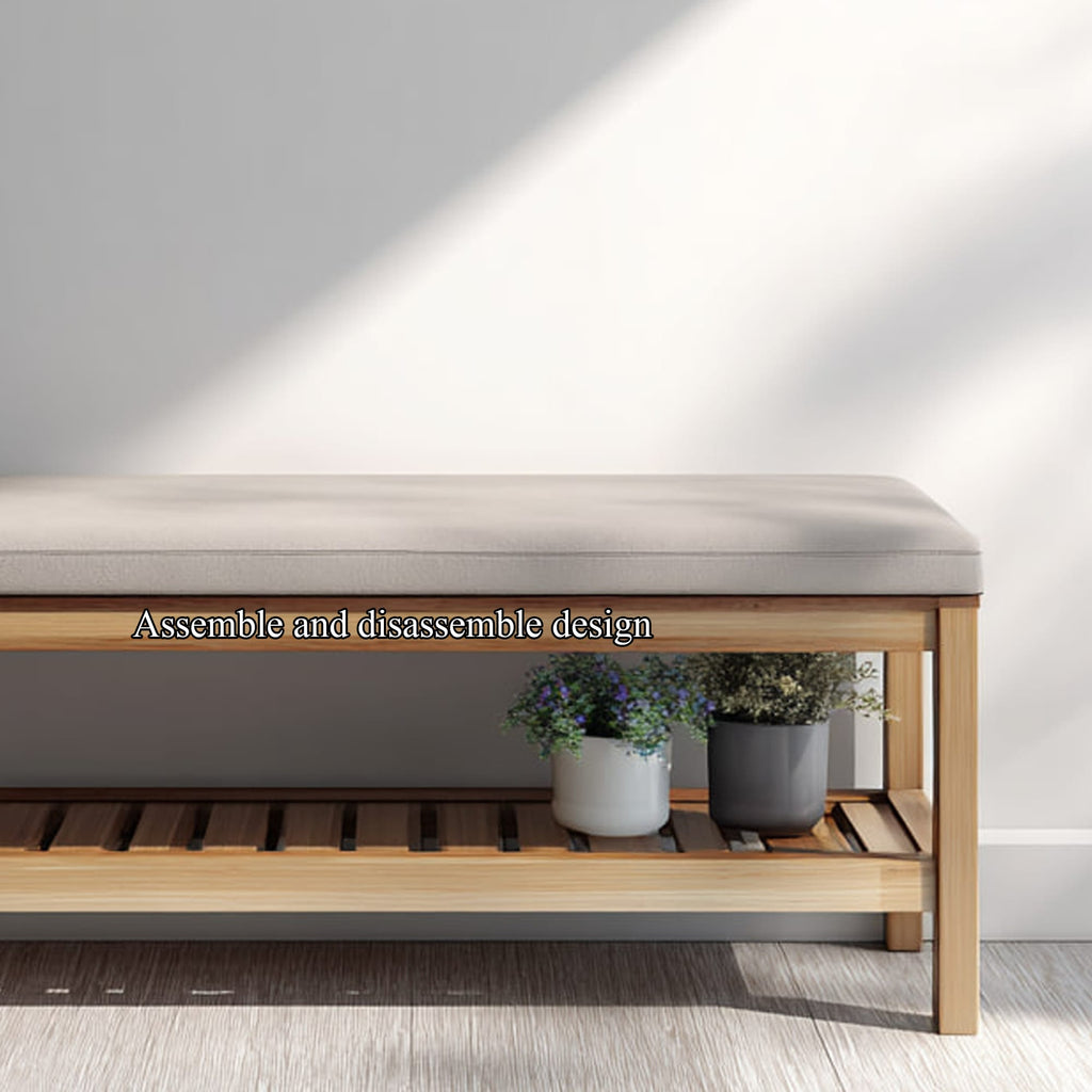 Midcentury Farmhouse Shoe Bench Entryway, solid wood, built to order