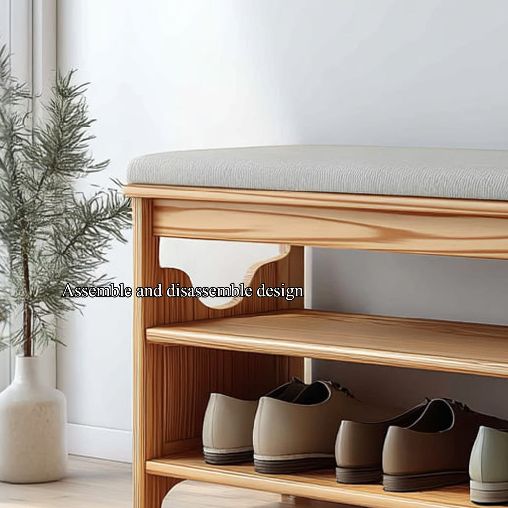 Midcentury Farmhouse Bench Shoe Rack Entryway, solid wood, built to order