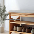 Midcentury Farmhouse Bench Shoe Rack Entryway, solid wood, built to order