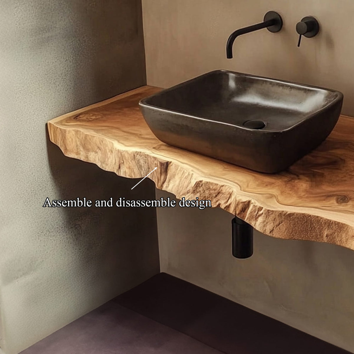 Mid Century Bathroom Vanity Shelf Live Edge Wood Bathroom Decor, solid wood, built to order