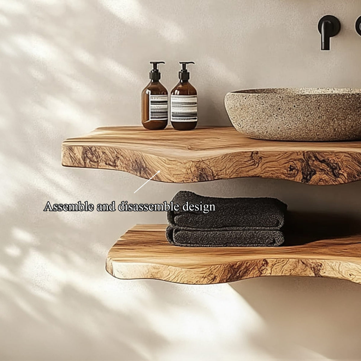 Mid Century Bathroom Vanity Shelf Minimalist Bathroom Decor, solid wood, built to order