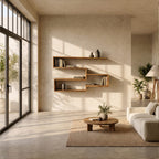 Modern Geometric Floating Wall Shelf Modular Display System, solid wood, built to order