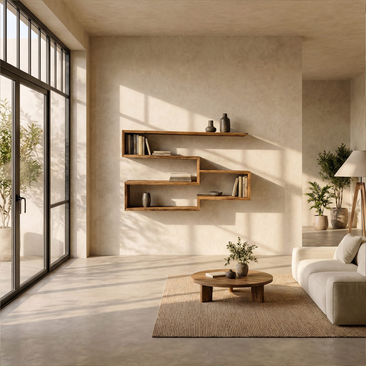 Modern Geometric Floating Wall Shelf Modular Display System, solid wood, built to order
