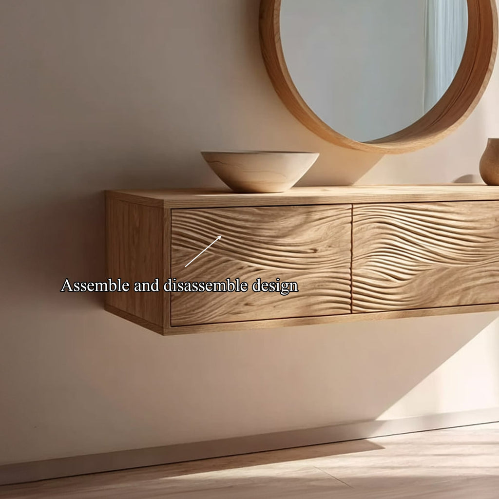 Mid Century Floating Vanity Storage Bathroom, solid wood, built to order